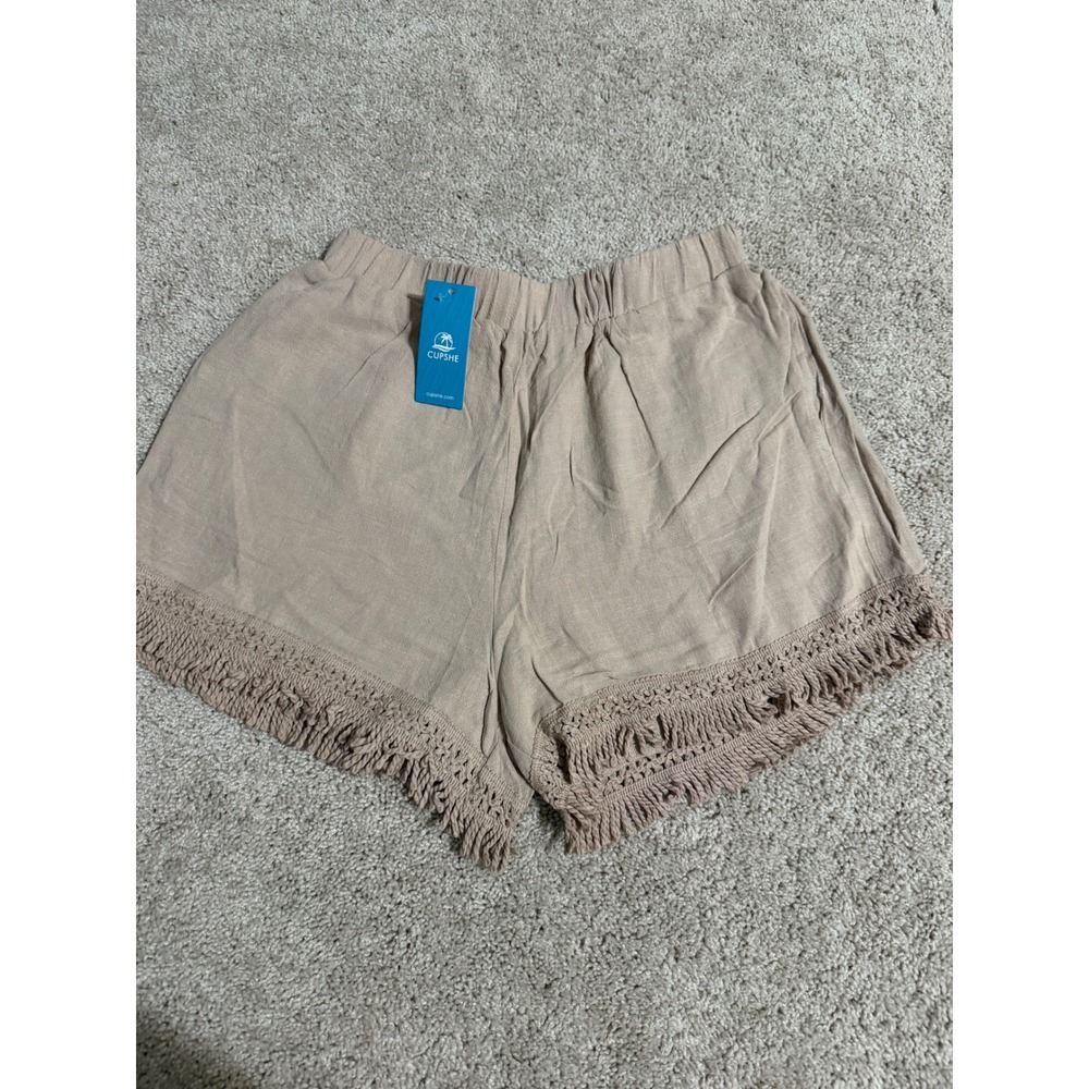 Cupshe Tan Boho Crochet Fringe Trim Elastic Waist Shorts CAA02A4F007GG Small NEW